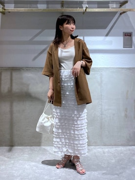 「キャミソール」｜「アイテム（その他アウター）」を使った、みのりさん（レディース・155cm）の夏コーディネート