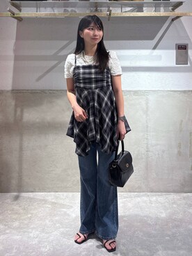 「LOWRYS FARM（ローリーズファーム）のパールタレンネックレス　249411（ネックレス）」を使った、みのりさん（レディース・155cm）の夏コーディネート