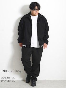 「大きいサイズ」｜「アイテム（スタジャン）」を使った、大きいサイズのメンズ服 『イワショー』さん（メンズ・180cm）の秋コーディネート