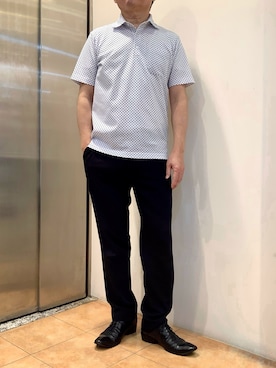 「TOKYO SHIRTS（トウキョウシャツ）のフラワープリント ポロシャツ（ポロシャツ、ホワイト系）」を使った、BRICK HOUSE シャツ工房 なんばウォーク店さん（メンズ・168cm）の春コーディネート