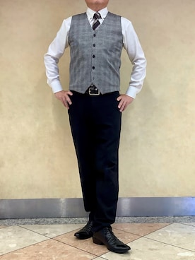 「アイテム（ビジネスシャツ）」を使った、BRICK HOUSE シャツ工房 なんばウォーク店さん（メンズ・168cm）の秋コーディネート