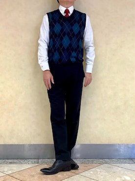 「アイテム（ビジネスシャツ）」を使った、BRICK HOUSE シャツ工房 なんばウォーク店さん（メンズ・168cm）の冬コーディネート