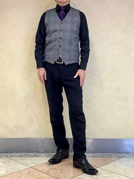 「アイテム（ビジネスシャツ）」を使った、BRICK HOUSE シャツ工房 なんばウォーク店さん（メンズ・168cm）の冬コーディネート