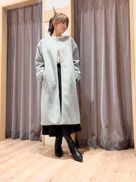 「Te chichi（テチチ）のアイテム（ノーカラーコート）」を使った、美桜さん（レディース・155cm）の冬コーディネート