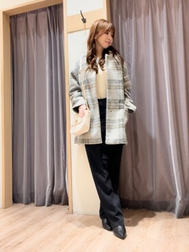 「Te chichi（テチチ）のアイテム（ノーカラーコート）」を使った、美桜さん（レディース・155cm）の冬コーディネート