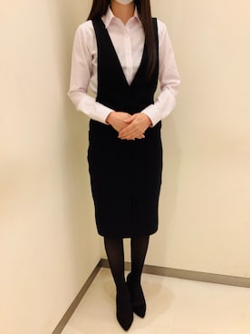 「アイテム（ビジネスシャツ）」を使った、BRICK HOUSE by Tokyo Shirts 松前エミフル店さん（レディース・162cm）の冬コーディネート
