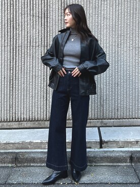 「FREE'S MART（フリーズマート）のアイテム（ライダースジャケット）」を使った、RINAさん（レディース・160cm）の秋コーディネート