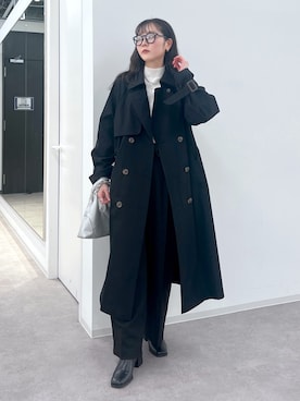 「ハイウエストパンツ」｜「アイテム（ジャケット/アウター）」を使った、RINAさん（レディース・160cm）の冬コーディネート