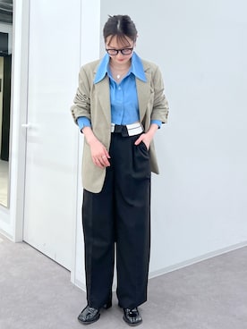 「ハイウエストパンツ」｜「アイテム（ジャケット/アウター）」を使った、RINAさん（レディース・160cm）の春コーディネート