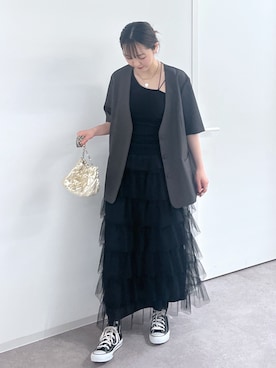 「FREE'S MART（フリーズマート）のアイテム（ノーカラージャケット）」を使った、RINAさん（レディース・160cm）の夏コーディネート