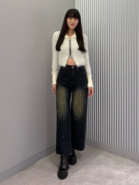 「ハイウエストデニム」｜中村樹李亜さん（レディース・175cm）の秋コーディネート