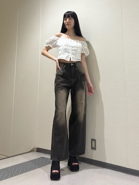 「アイテム（サンダル）」を使った、中村樹李亜さん（レディース・175cm）の夏コーディネート