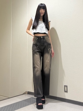 「アイテム（サンダル）」を使った、中村樹李亜さん（レディース・175cm）の夏コーディネート