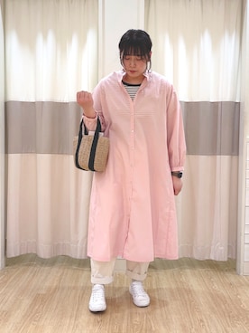 「ＵＶカット」｜「アイテム（シャツワンピース）」を使った、いちさん（レディース・164cm）の春コーディネート