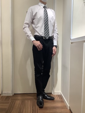 「TOKYO SHIRTS（トウキョウシャツ）の形態安定ノンアイロン ボタンダウン 長袖ビジネスワイシャツ（ビジネスシャツ、グリーン系）」を使った、BRICK HOUSE シャツ工房 新橋店さん（メンズ・185cm）の春コーディネート
