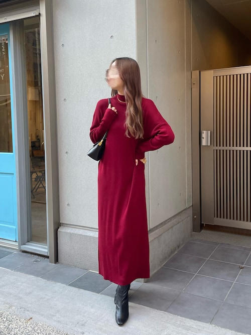 42337 レディース　ハイネック　ニットロングワンピース　茶色 セール】ハイネックニットロングワンピース（ワンピース）｜Futier