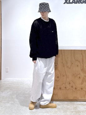 「XLARGE（エクストララージ）のアイテム（帽子）」を使った、issaさん（メンズ・186cm）の春コーディネート
