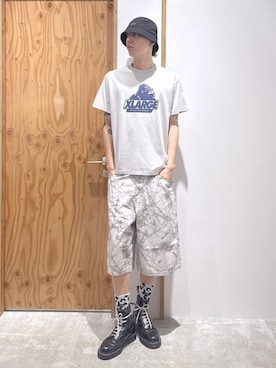 「XLARGE（エクストララージ）のHERRINGBONE SHORT PANTS（その他パンツ、その他）」を使った、issaさん（メンズ・186cm）の夏コーディネート