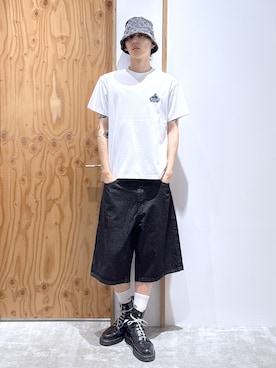 「XLARGE（エクストララージ）のWASHED SHORT PANTS（その他パンツ、ブラック系）」を使った、issaさん（メンズ・186cm）の夏コーディネート