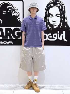 「XLARGE（エクストララージ）のLOOSE EASY SHORT PANTS（その他パンツ、グレー系）」を使った、issaさん（メンズ・186cm）の夏コーディネート