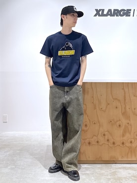 「XLARGE（エクストララージ）のRHINE STONE SLANTED OG S/S TEE（Tシャツ/カットソー、ブルー系）」を使った、issaさん（メンズ・186cm）の夏コーディネート