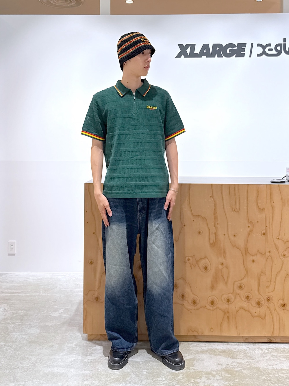 【XLARGE × BOB MARLEY】メッシュニットポロシャツ Lサイズ XLARGE（エクストララージ）の「XLARGE×BOB MARLEY MESH KNIT POLO