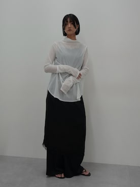 「nissen（ニッセン）のアシメレースサテン素材キャミソール（キャミソール、ブラック系）」を使った、Maoさん（レディース・165cm）の夏コーディネート