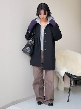 「アイテム（ノーカラーコート）」を使った、Maoさん（レディース・165cm）の秋コーディネート