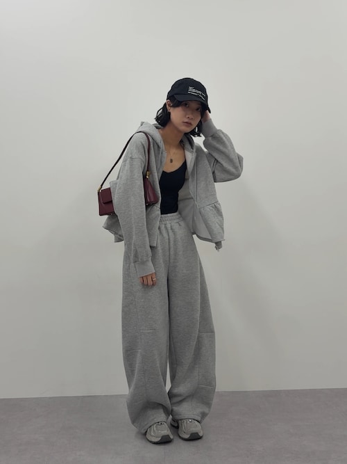 裏起毛スウェットペプラムジップアップパーカー（セットアップ可能