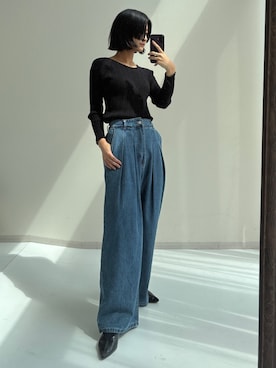 「nissen（ニッセン）のデニムタックバギーパンツ（デニムパンツ）」を使った、Maoさん（レディース・165cm）の夏コーディネート