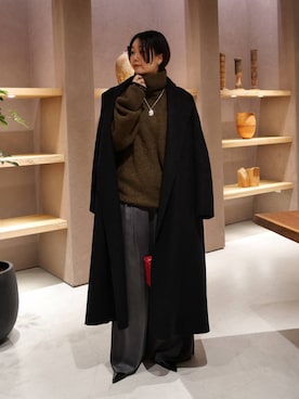 「アイテム（ノーカラーコート）」を使った、hinanoさん（レディース・166cm）の秋コーディネート