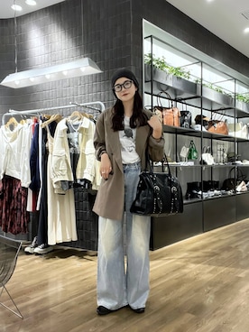 「JEANASIS（ジーナシス）のサキソニーパワショルジャケット/525969（テーラードジャケット）」を使った、RUKOさん（レディース・165cm）の秋コーディネート