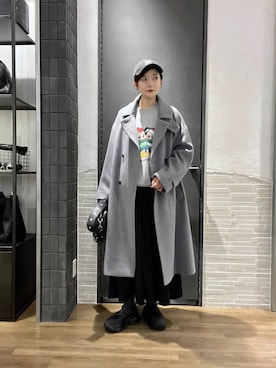 「アイテム（ステンカラーコート）」を使った、RUKOさん（レディース・165cm・20代）の冬コーディネート