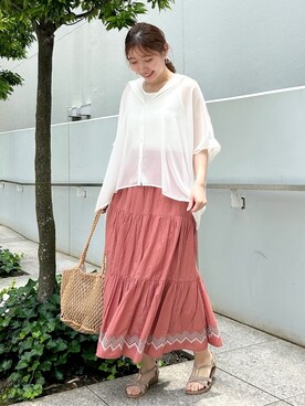 「SHOO・LA・RUE（シューラルー）のデイリー使いに ランダムテレコ タンクトップ（Tank tops、ホワイト系）」を使った、shionさん（レディース・162cm）の夏コーディネート