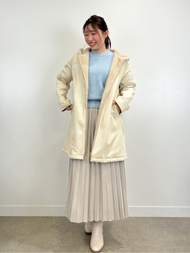 「DRESKIP（ドレスキップ）の【S-LL】軽やかな動きと優雅さを演出 プリーツスカート（Skirt、ベージュ系）」を使った、shionさん（レディース・162cm）の冬コーディネート