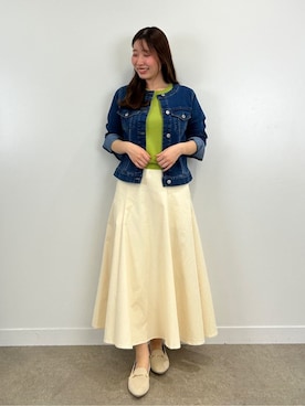 「DRESKIP（ドレスキップ）の【S-LL】大人のための ノーカラーデニムジャケット（Denim jacket、ブルー系）」を使った、shionさん（レディース・162cm）の春コーディネート