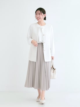 「SHOO・LA・RUE（シューラルー）の【セレモニーからデイリーまで】フリンジ ツイードジレ（Vest、ベージュ系）」を使った、shionさん（レディース・162cm）の冬コーディネート