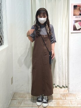 「Samansa Mos2 blue」｜「アイテム（ジャンパースカート）」を使った、きむさん（レディース・153cm）の夏コーディネート