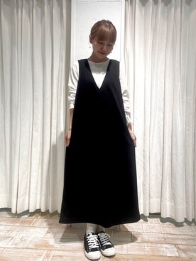 「Samansa Mos2 blue」｜「アイテム（ジャンパースカート）」を使った、きむさん（レディース・153cm）の春コーディネート