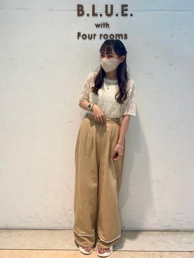 「ehka sopo（エヘカソポ）のマリンワイドパンツ（その他パンツ、ベージュ系）」を使った、きむさん（レディース・153cm）の夏コーディネート