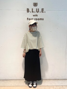 「ehka sopo（エヘカソポ）のアイテム（Tシャツ/カットソー、ホワイト系）」を使った、きむさん（レディース・153cm）の夏コーディネート