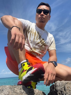 「Goodwear（グッドウェア）のアイテム（Tシャツ/カットソー、ホワイト系）」を使った、mazmuraさん（メンズ・184cm）の春コーディネート