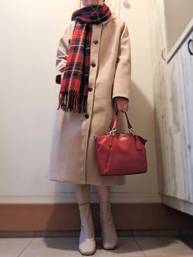 「Honeys（ハニーズ）のアイテム（ステンカラーコート）」を使った、_hi_ln_nl_ro_さん（レディース・165cm）の冬コーディネート