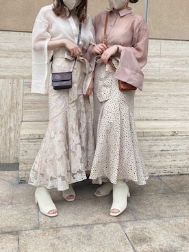 「one after another NICE CLAUP（ワンアフターアナザーナイスクラップ）のニットブーツサンダル（ブーツ、ホワイト系）」を使った、namikiさん（レディース・161cm）の夏コーディネート