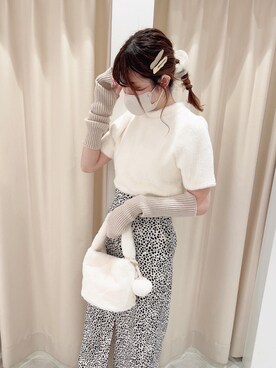 「one after another NICE CLAUP（ワンアフターアナザーナイスクラップ）のふわふわフェザートップス（Tシャツ/カットソー、ホワイト系）」を使った、namikiさん（レディース・161cm）の夏コーディネート