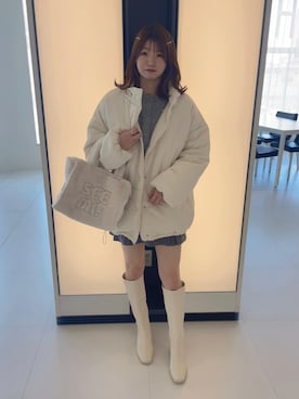 「韓国コーデ」｜「アイテム（ダウンジャケット/コート）」を使った、namikiさん（レディース・161cm）の冬コーディネート