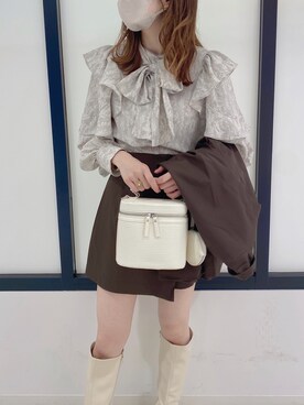 「one after another NICE CLAUP（ワンアフターアナザーナイスクラップ）のスタイルアップスカパン（その他パンツ、ブラウン系）」を使った、namikiさん（レディース・161cm）の秋コーディネート