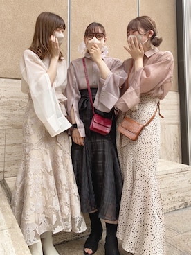 「one after another NICE CLAUP（ワンアフターアナザーナイスクラップ）の低身長向けサイズあり　ラッフルマーメイドスカート（スカート、ベージュ系）」を使った、namikiさん（レディース・161cm）の夏コーディネート