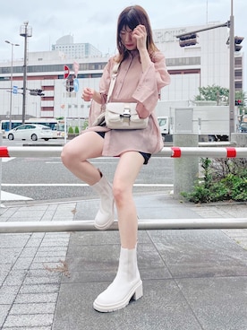 「one after another NICE CLAUP（ワンアフターアナザーナイスクラップ）のワイドスリーブマルチWAYシアーシャツ（シャツ/ブラウス、ブラウン系）」を使った、namikiさん（レディース・161cm）の夏コーディネート