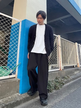 「モヘアカーディガン」｜「アイテム（アクセサリー）」を使った、TOKYO SHIRTS staffさん（メンズ・173cm）の秋コーディネート